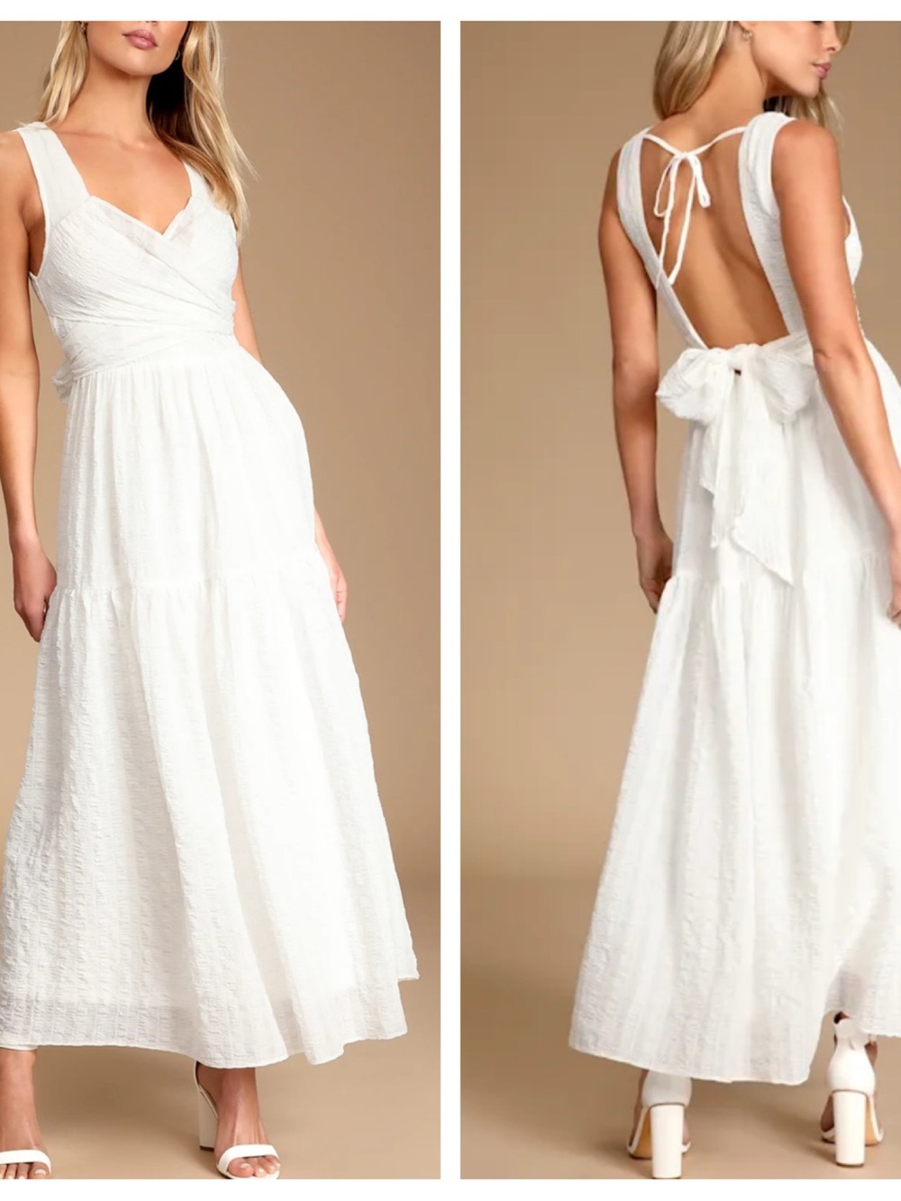 NEW Lulus What a Trend white tie back tiered midi dress size small